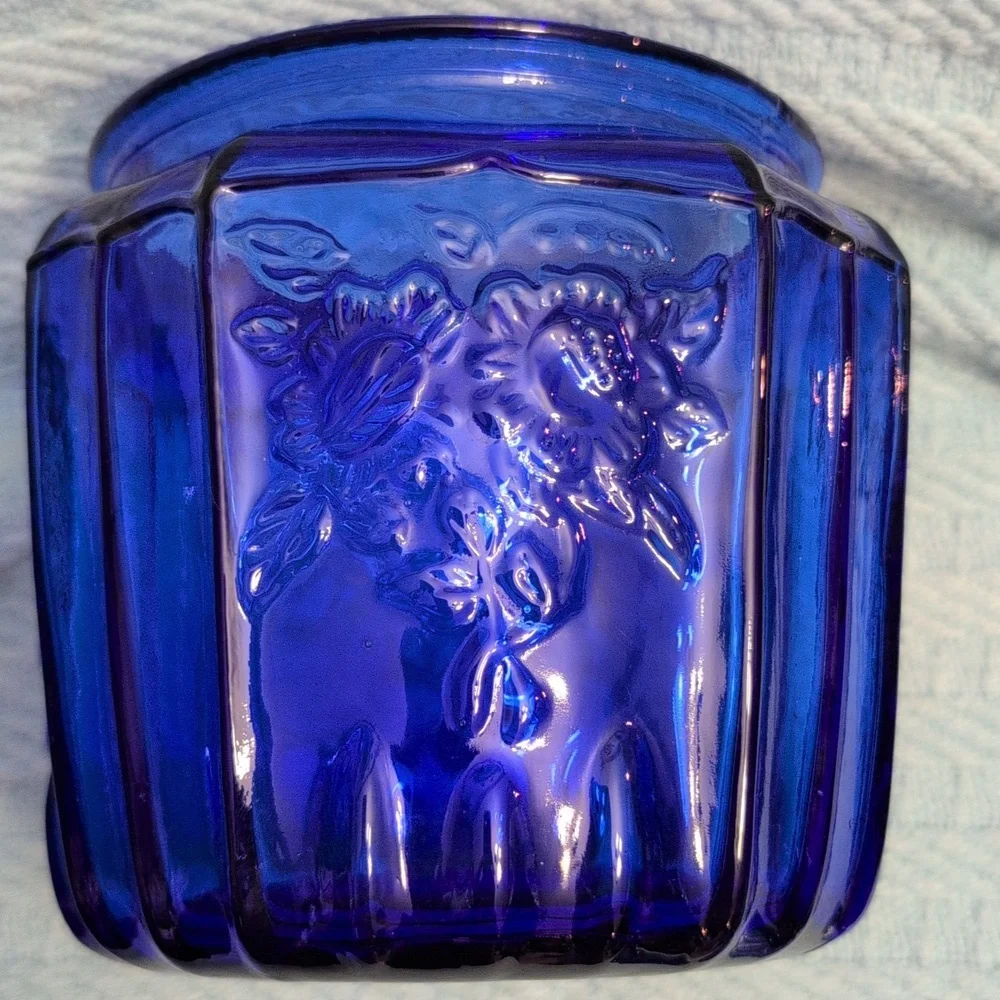 Rare Vintage Anchoring Hocking Cobalt Blue Mayfair Open Rose Biscuit/Cookie Jar - Picture 3 of 4